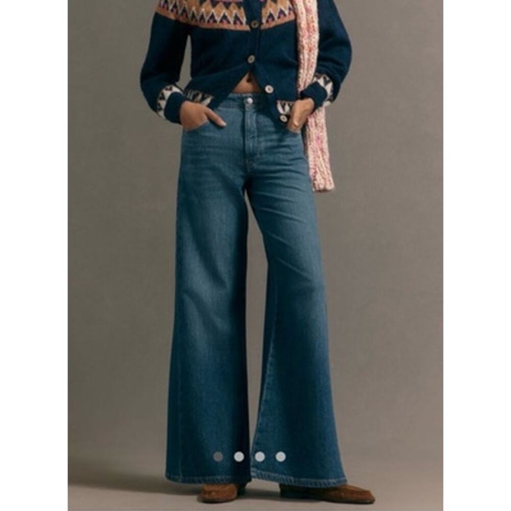 Pilcro Anthropologie Adi Mid Rise Wide Leg Flare Jeans Dark Wash Blue 29 Tall